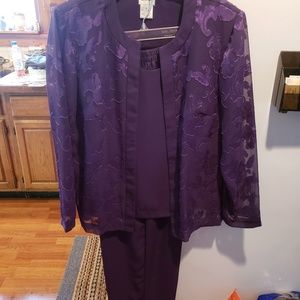Purple pant suit.